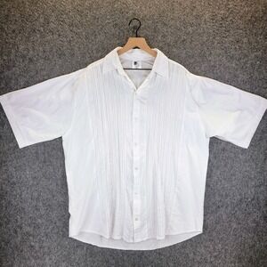 Mr Buho Michell Shirt Mens 3XL Tuck Pleats White 100% Cotton Button Up Mexico